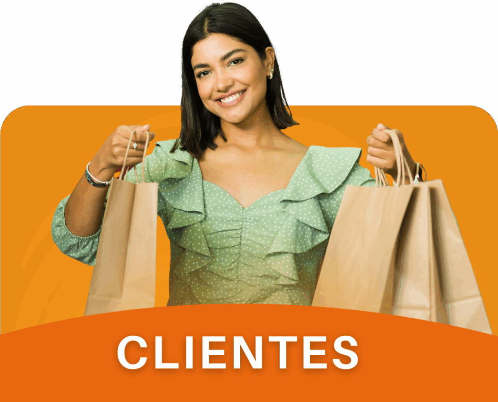 Así luce un cliente cuando tu programa de lealtad realmente funciona. Mujer feliz con bolsas de compras.