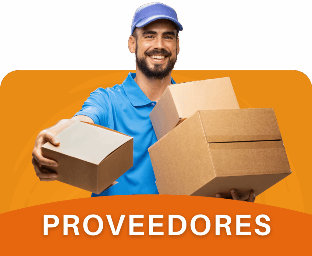 Proveedor adulto cargando paquetes, simbolizando su rol en la cadena de suministro.